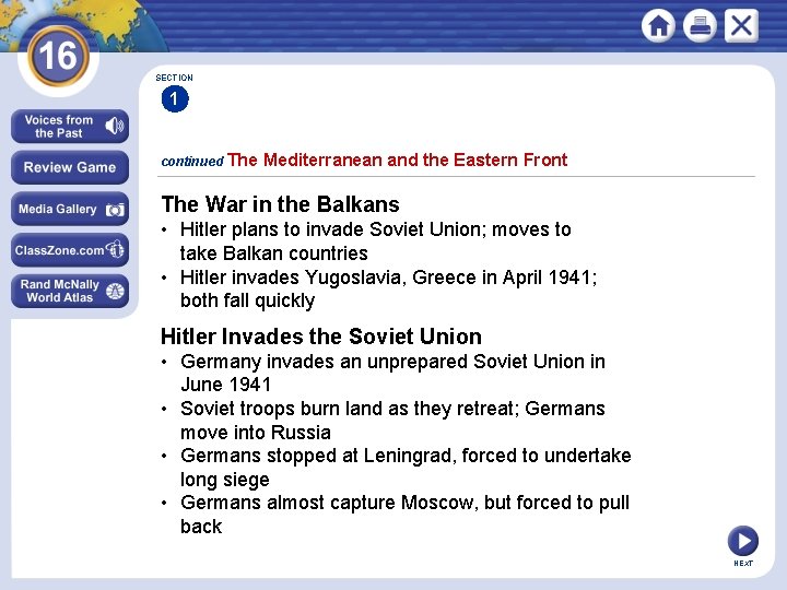 SECTION 1 continued The Mediterranean and the Eastern Front The War in the Balkans