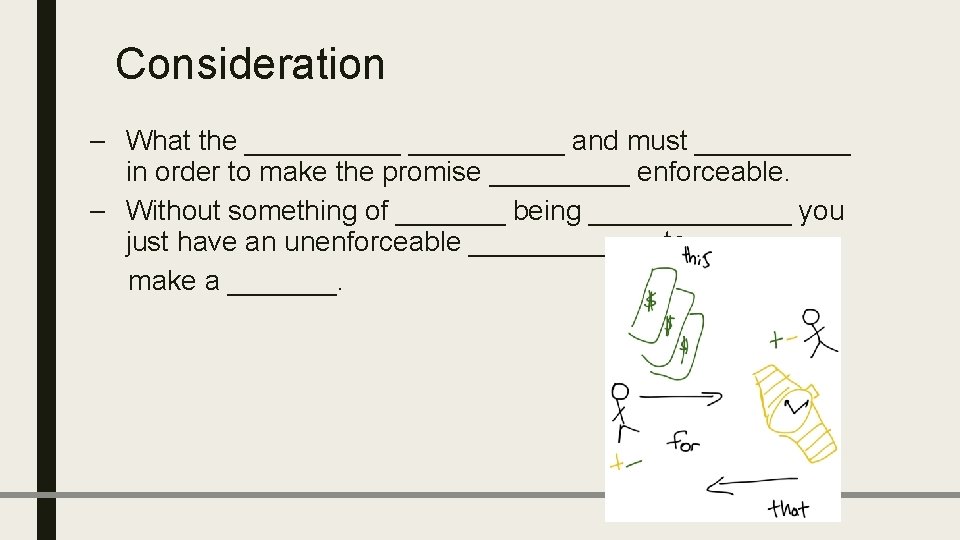 Consideration – What the __________ and must _____ in order to make the promise