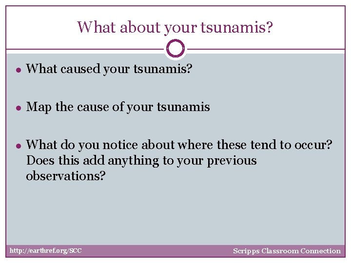 What about your tsunamis? ● What caused your tsunamis? ● Map the cause of