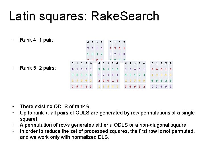 Latin squares: Rake. Search • • • Rank 4: 1 pair: Rank 5: 2