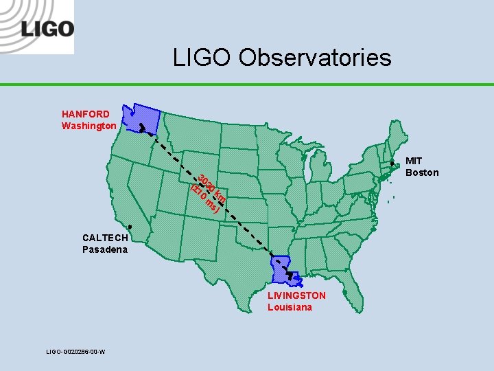 LIGO Observatories HANFORD Washington MIT Boston 30 (± 30 10 k m m s)