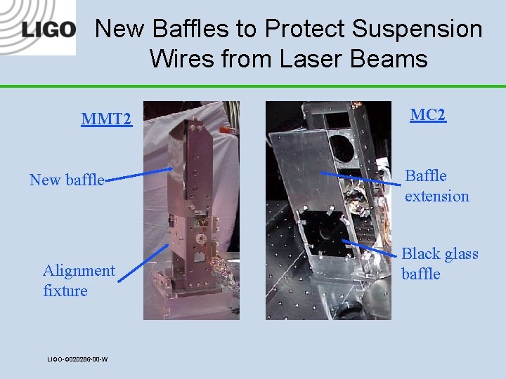 New Baffles to Protect Suspension Wires from Laser Beams MMT 2 New baffle Alignment