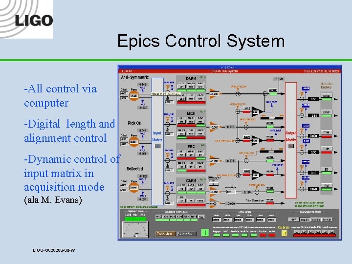 Epics Control System -All control via computer -Digital length and alignment control -Dynamic control
