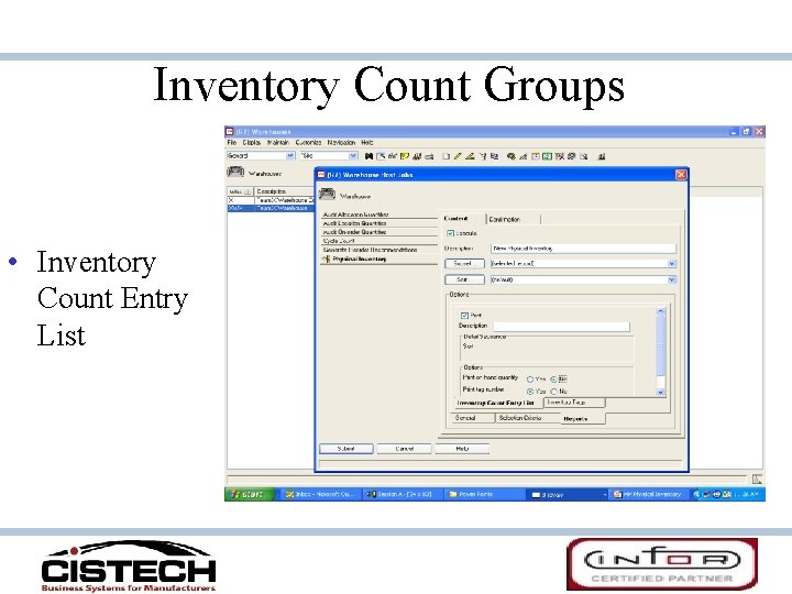 Inventory Count Groups • Inventory Count Entry List 