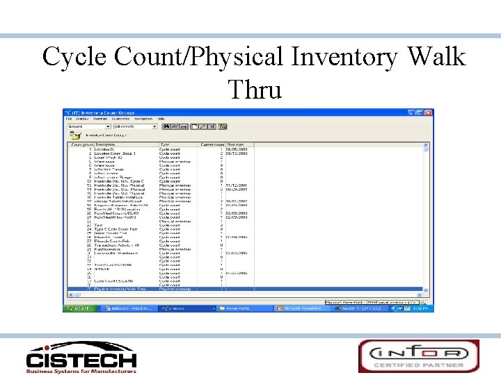 Cycle Count/Physical Inventory Walk Thru 