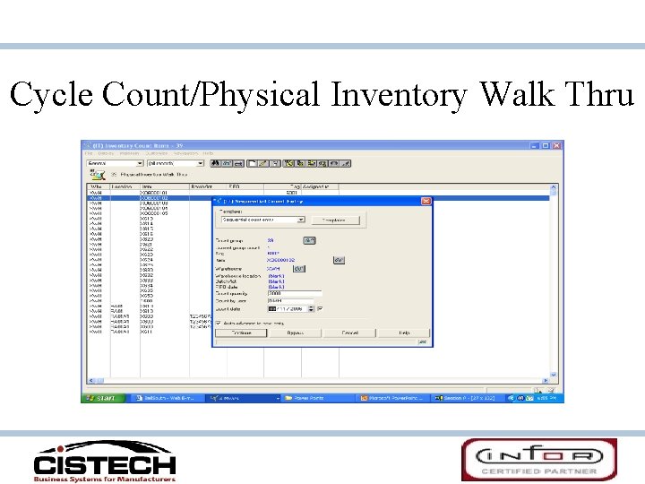 Cycle Count/Physical Inventory Walk Thru 