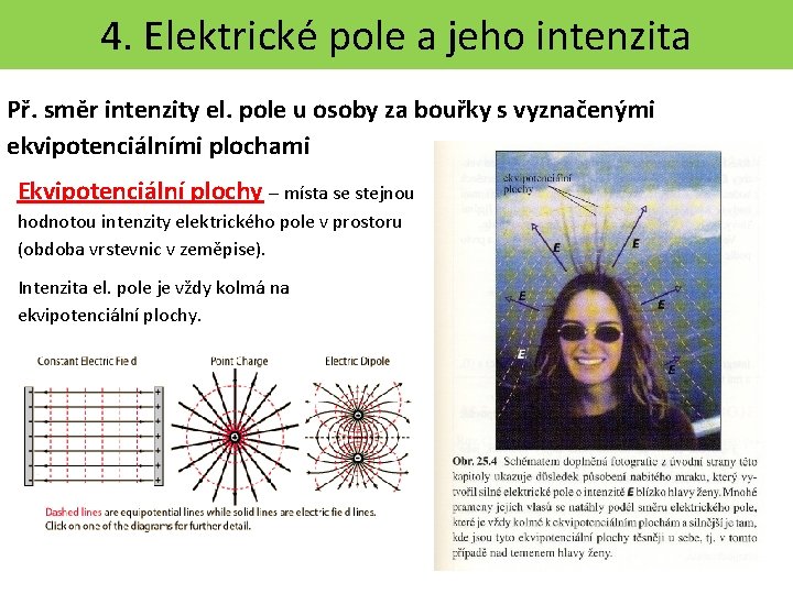 4. Elektrické pole a jeho intenzita Př. směr intenzity el. pole u osoby za