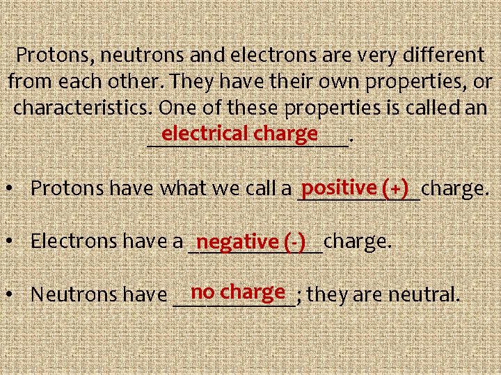 Protons, neutrons and electrons are very different from each other. They have their own