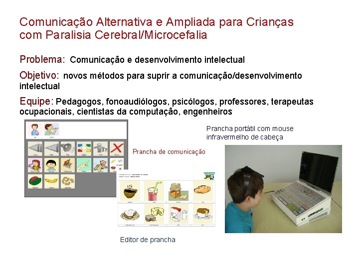Comunicação Alternativa e Ampliada para Crianças com Paralisia Cerebral/Microcefalia Problema: Comunicação e desenvolvimento intelectual Comunicação Alternativa e Ampliada para Crianças com Paralisia Cerebral/Microcefalia Problema: Comunicação e desenvolvimento intelectual