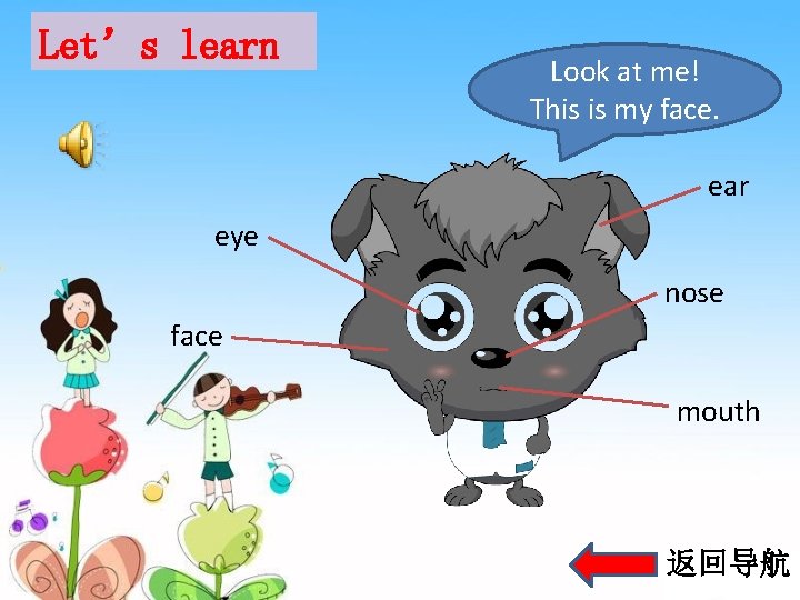 Let’s learn Look at me! This is my face. ear eye nose face mouth