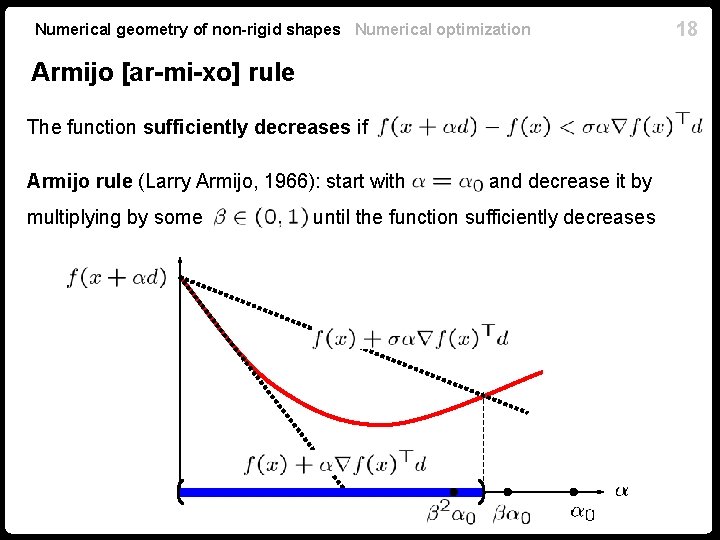 Numerical geometry of non-rigid shapes Numerical optimization Armijo [ar-mi-xo] rule The function sufficiently decreases