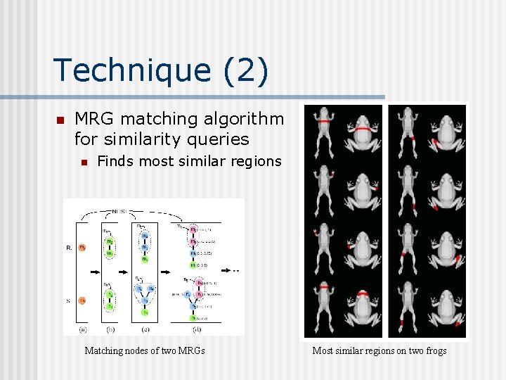 Technique (2) n MRG matching algorithm for similarity queries n Finds most similar regions