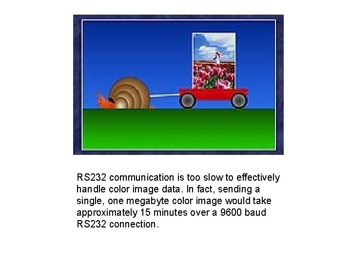 RS 232 communication is too slow to effectively handle color image data. In fact,