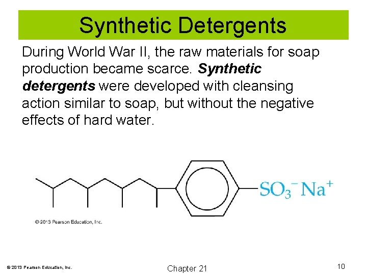 Synthetic Detergents During World War II, the raw materials for soap production became scarce.