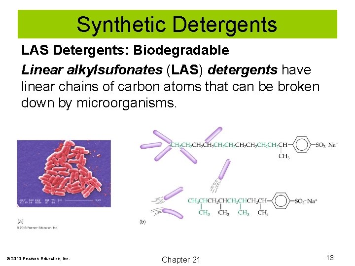 Synthetic Detergents LAS Detergents: Biodegradable Linear alkylsufonates (LAS) detergents have linear chains of carbon