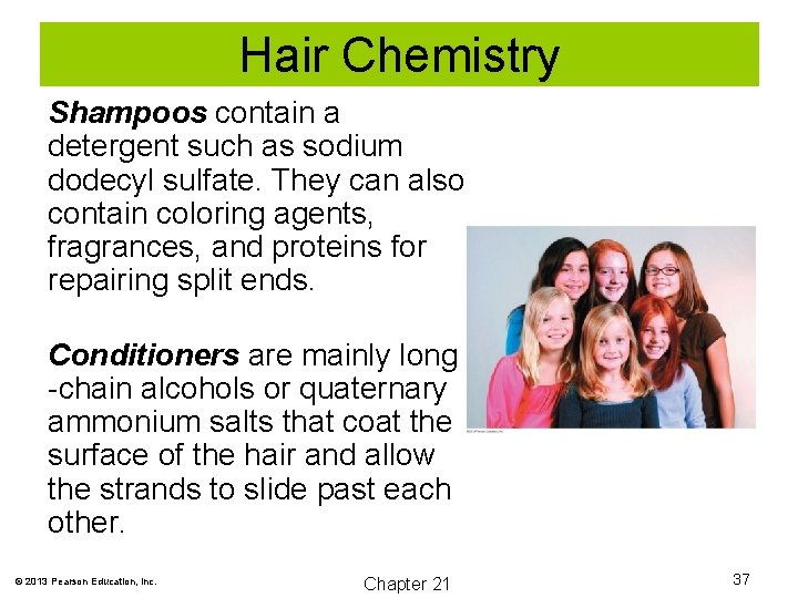 Hair Chemistry Shampoos contain a detergent such as sodium dodecyl sulfate. They can also
