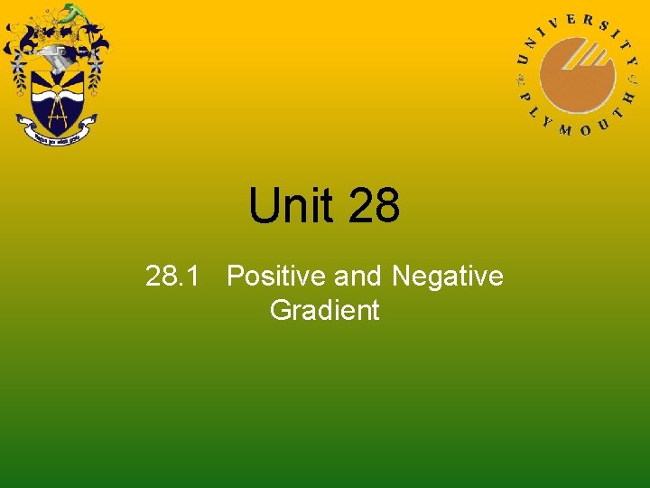 Unit 28 28. 1 Positive and Negative Gradient 