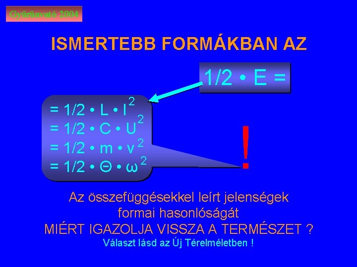 Gyűrűavató 2004 ISMERTEBB FORMÁKBAN AZ 1/2 • E = 2 = 1/2 • L