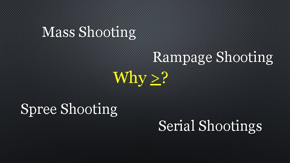 Mass Shooting Rampage Shooting Why >? Spree Shooting Serial Shootings 