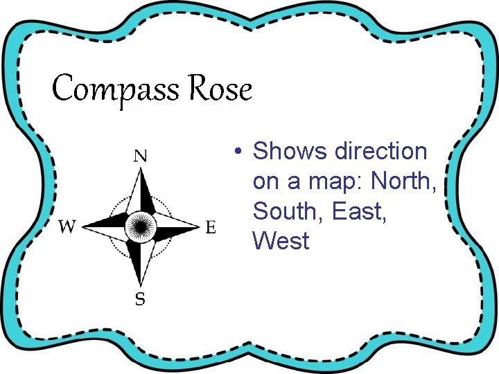 Compass Rose • Shows direction on a map: North, South, East, West 