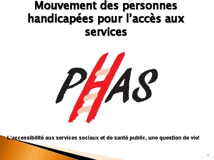 Mouvement des personnes handicapées pour l’accès aux services L’accessibilité aux services sociaux et de