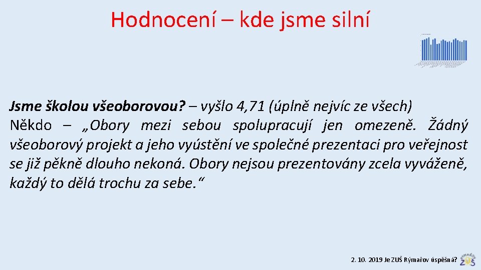 Hodnocení – kde jsme silní Jsme školou všeoborovou? – vyšlo 4, 71 (úplně nejvíc