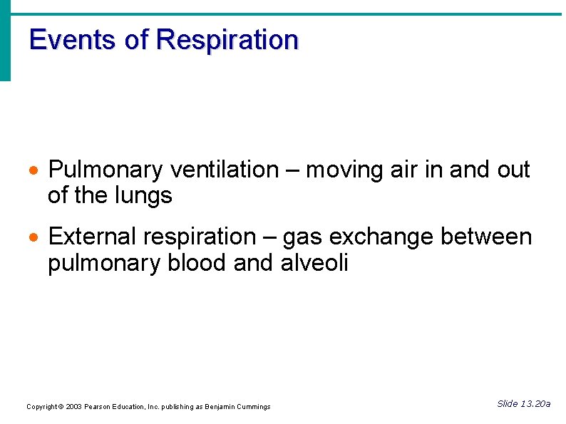 Events of Respiration Pulmonary ventilation – moving air in and out of the lungs