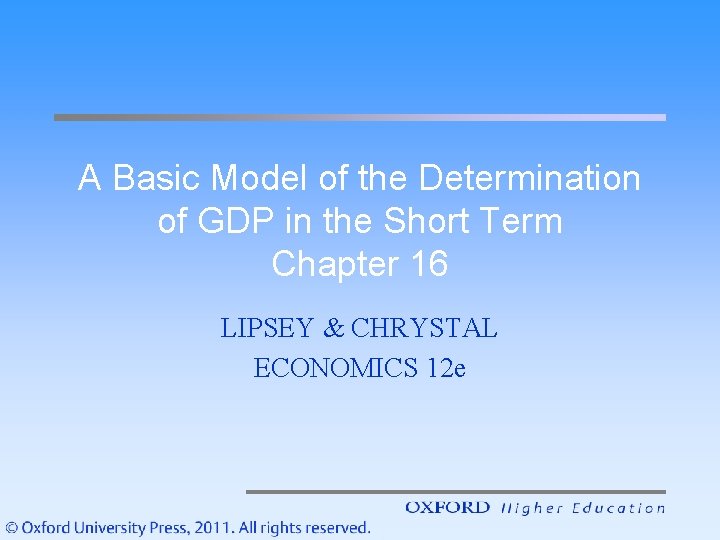 A Basic Model of the Determination of GDP in the Short Term Chapter 16