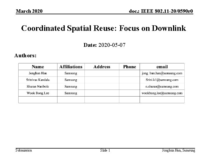 March 2020 doc. : IEEE 802. 11 -20/0590 r 0 Coordinated Spatial Reuse: Focus