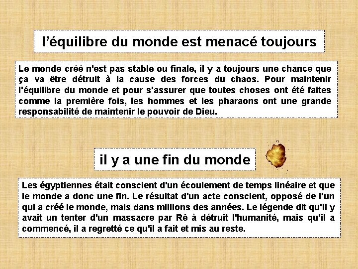 l’équilibre du monde est menacé toujours Le monde créé n'est pas stable ou finale,