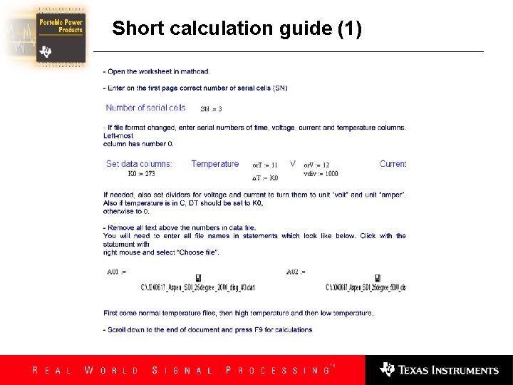 Short calculation guide (1) 