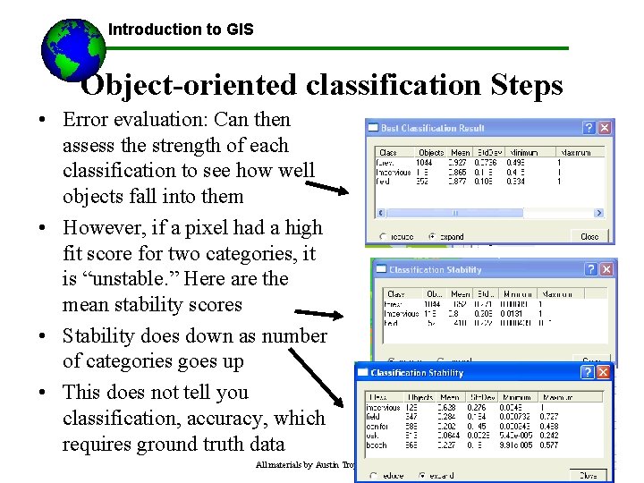 Introduction to GIS Object-oriented classification Steps • Error evaluation: Can then assess the strength