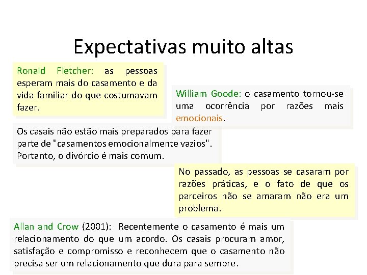 Expectativas muito altas Ronald Fletcher: as pessoas esperam mais do casamento e da vida