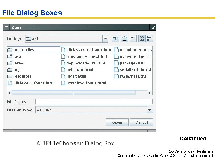 File Dialog Boxes Continued Big Java by Cay Horstmann Copyright © 2008 by John