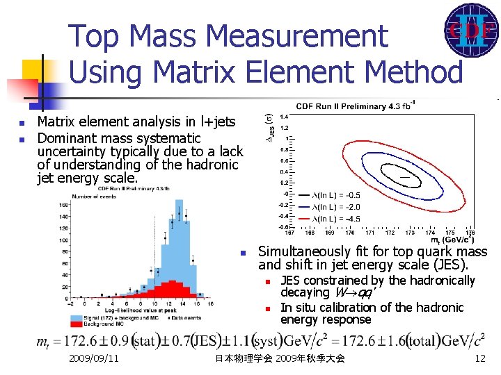 Top Mass Measurement Using Matrix Element Method n n Matrix element analysis in l+jets