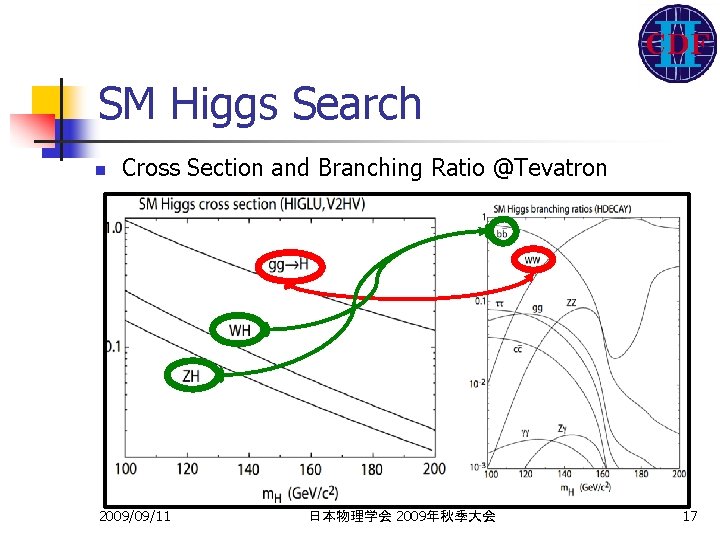SM Higgs Search n Cross Section and Branching Ratio @Tevatron 2009/09/11 日本物理学会 2009年秋季大会 17