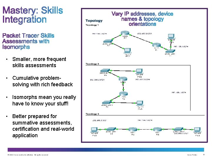 • Smaller, more frequent skills assessments • Cumulative problemsolving with rich feedback • • Smaller, more frequent skills assessments • Cumulative problemsolving with rich feedback •