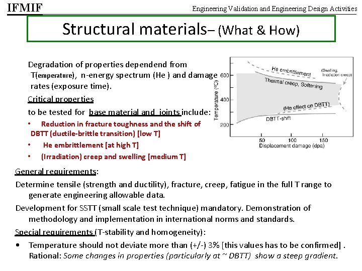 IFMIF Engineering Validation and Engineering Design Activities Structural materials– (What & How) Degradation of