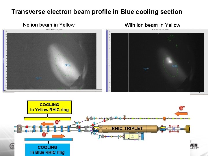 Transverse electron beam profile in Blue cooling section No ion beam in Yellow With