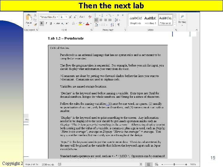 Then the next lab 15 Copyright 2017 by Janson Industries Then the next lab 15 Copyright 2017 by Janson Industries
