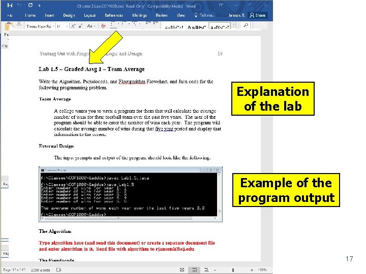 Explanation of the lab Example of the program output 17 Copyright 2017 by Janson Explanation of the lab Example of the program output 17 Copyright 2017 by Janson