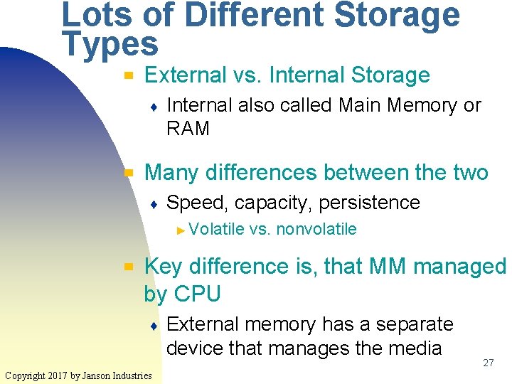 Lots of Different Storage Types ▀ External vs. Internal Storage ♦ ▀ Internal also Lots of Different Storage Types ▀ External vs. Internal Storage ♦ ▀ Internal also