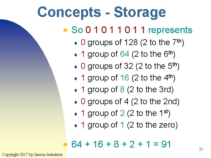 Concepts - Storage ▀ So 0 1 1 represents ♦ ♦ ♦ ♦ ▀ Concepts - Storage ▀ So 0 1 1 represents ♦ ♦ ♦ ♦ ▀
