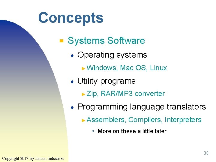 Concepts ▀ Systems Software ♦ Operating systems ► Windows, ♦ Utility programs ► Zip, Concepts ▀ Systems Software ♦ Operating systems ► Windows, ♦ Utility programs ► Zip,