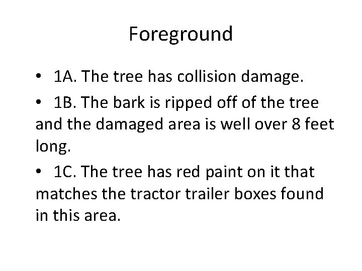 Foreground • 1 A. The tree has collision damage. • 1 B. The bark