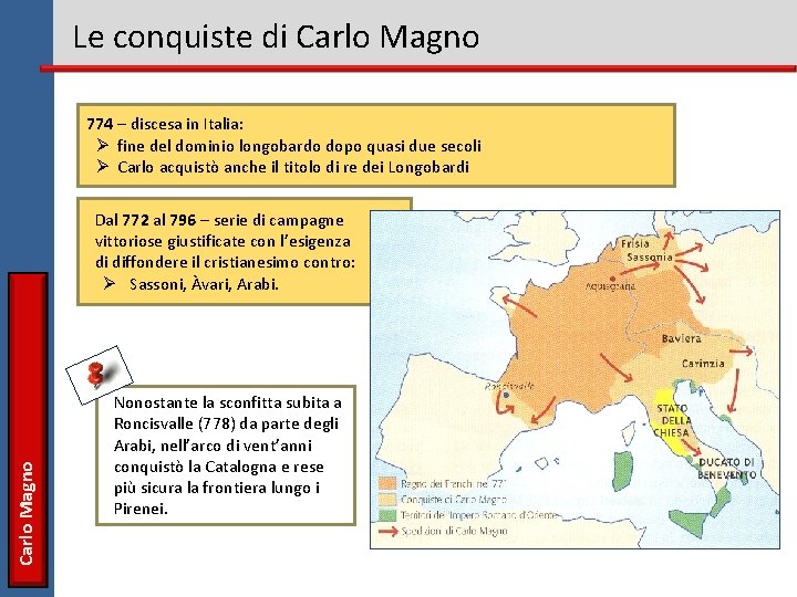 Le conquiste di Carlo Magno 774 – discesa in Italia: Ø fine del dominio