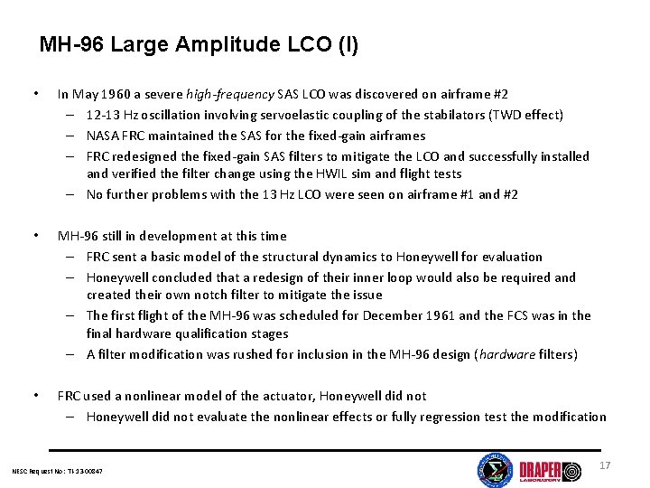 MH-96 Large Amplitude LCO (I) • In May 1960 a severe high-frequency SAS LCO