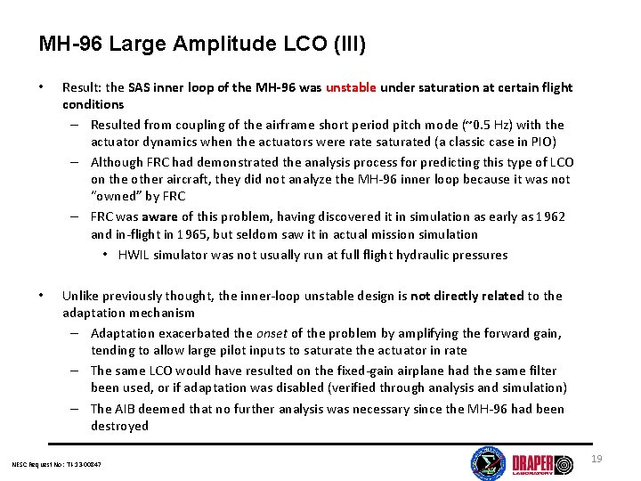 MH-96 Large Amplitude LCO (III) • Result: the SAS inner loop of the MH-96