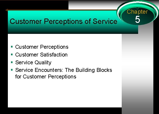 Chapter Customer Perceptions of Service § § Customer Perceptions Customer Satisfaction Service Quality Service