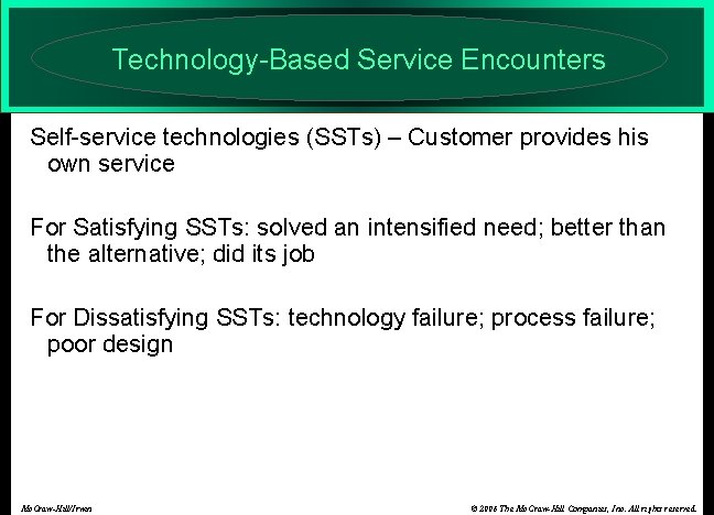 Technology-Based Service Encounters Self-service technologies (SSTs) – Customer provides his own service For Satisfying